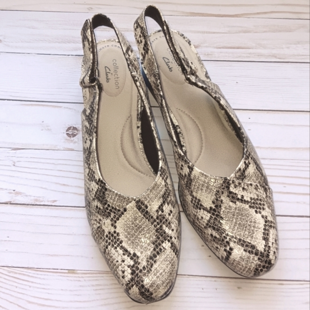 Collection by Clarks| Slingbacks US Sz 11 N Taupe Snake Juliet Pull Comfort